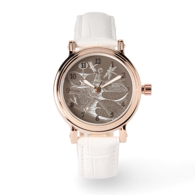 Water-lilies graphic brown watch (Front)