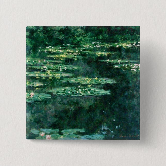 WATER LILIES IN GREEN POND by Claude Monet  15 Cm Square Badge (Front)