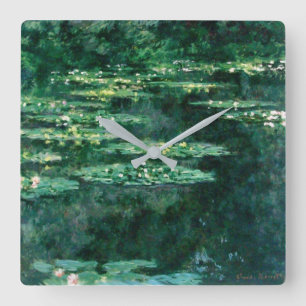 WATER LILIES IN GREEN POND by Claude Monet Square Wall Clock