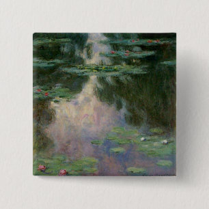 WATER LILIES IN PINK GREEN POND by Claude Monet 15 Cm Square Badge