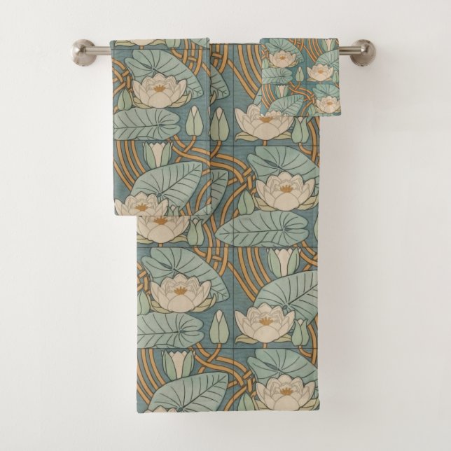 Water Lilies Lily Art Nouveau Nature Bath Towel Set (Insitu)