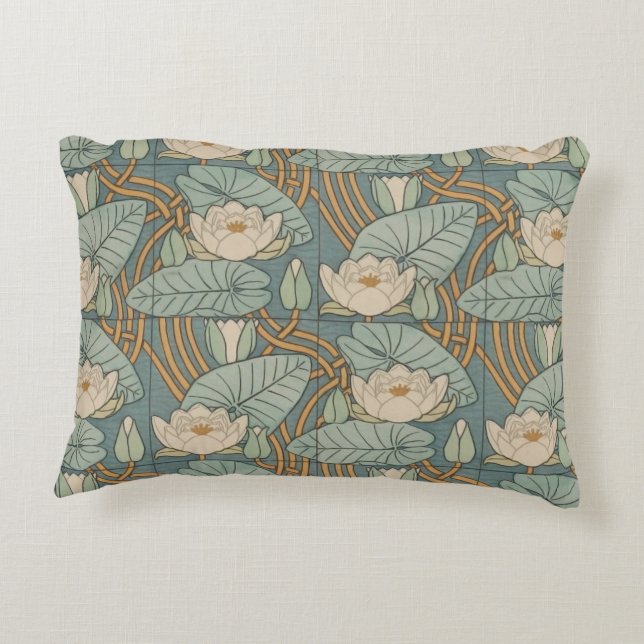 Water Lilies Lily Art Nouveau Nature Decorative Cushion (Back)