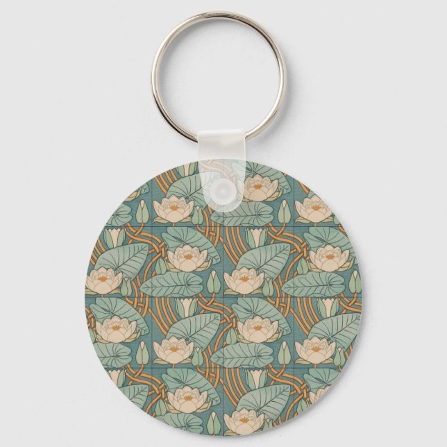 Water Lilies Lily Art Nouveau Nature Key Ring (Front)