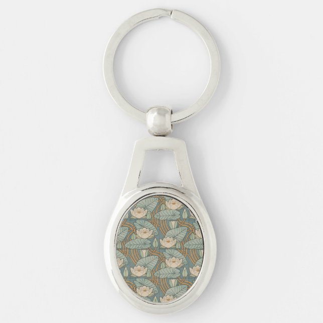 Water Lilies Lily Art Nouveau Nature Key Ring (Front)