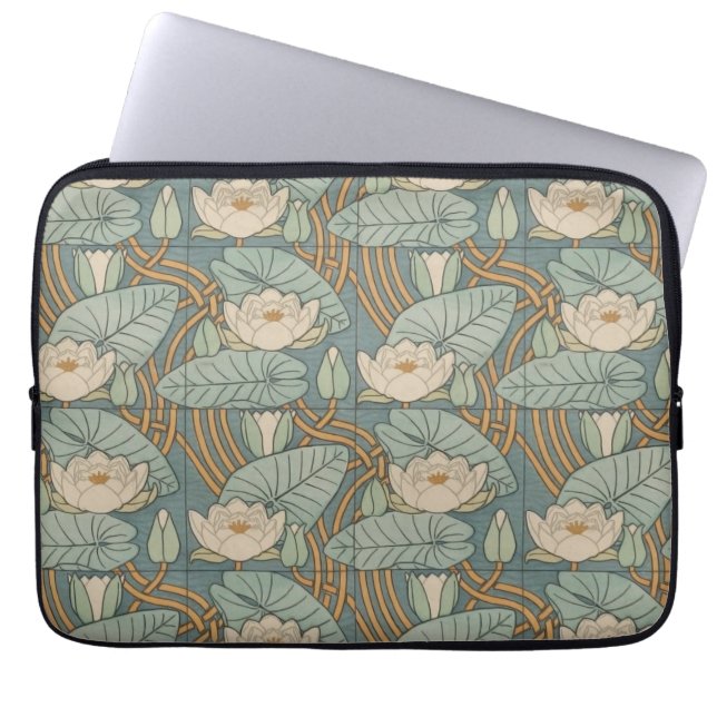 Water Lilies Lily Art Nouveau Nature Laptop Sleeve (Front)