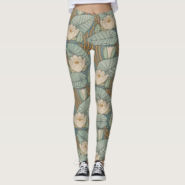 Water Lilies Lily Art Nouveau Nature Leggings (Front)