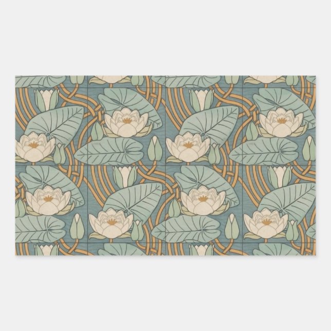 Water Lilies Lily Art Nouveau Nature Rectangular Sticker (Front)