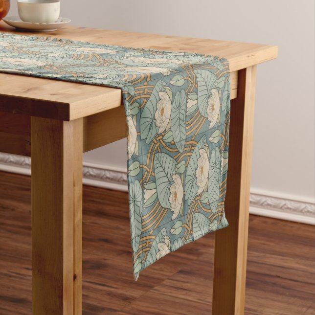Water Lilies Lily Art Nouveau Nature Short Table Runner (In Situ)