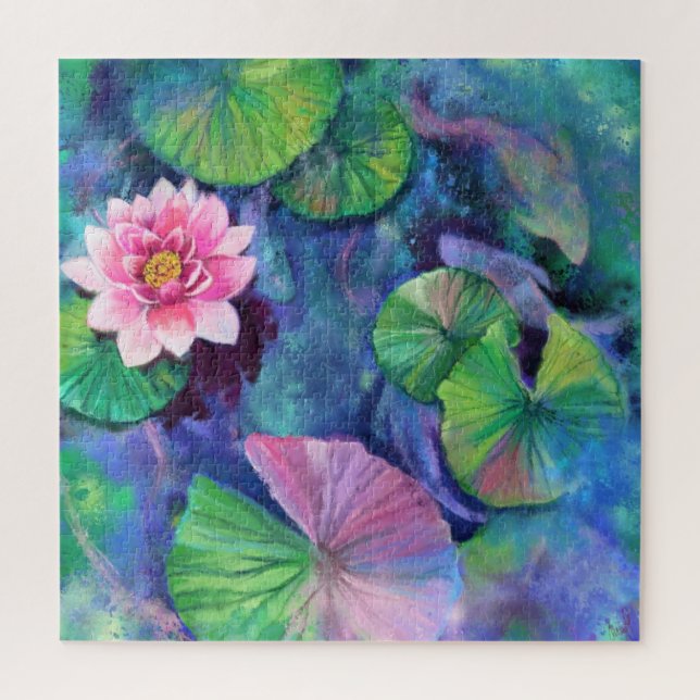 Water Lilies Pink Flower Jigsaw Puzzle - Painting (Vertical)