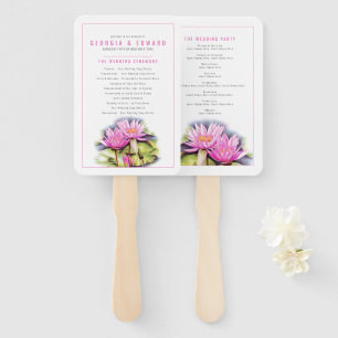 Water Lilies pink watercolor wedding program Hand Fan