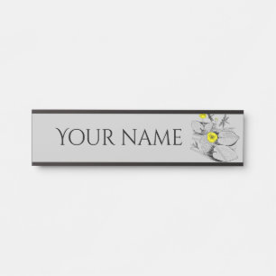 Water-lilies yellow engraving graphic black door sign