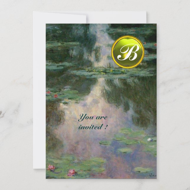 WATER LILIES /YELLOW GEMSTONE MONOGRAM INVITATION (Front)