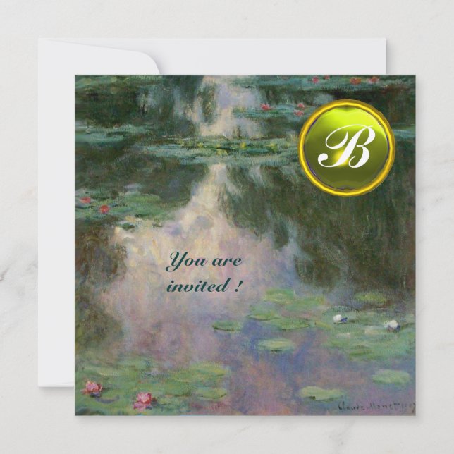 WATER LILIES /YELLOW GEMSTONE MONOGRAM INVITATION (Front)