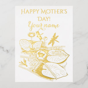 Water-lilies yellow graphic foil holiday postcard