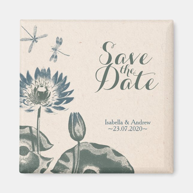 Water lily and dragonfly Save The Date Magnet (Front)