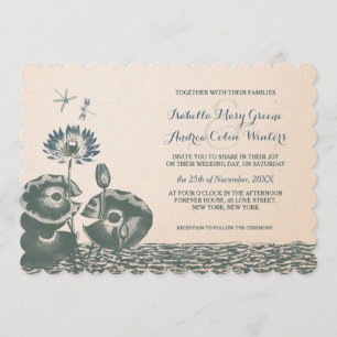Water lily and dragonfly wedding invitation