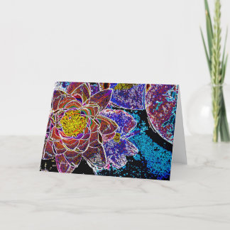 Water Lily Flower in a Pond Line Drawing Card