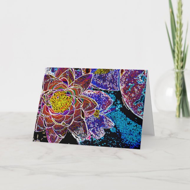 Water Lily Flower in a Pond Line Drawing Card (Front)