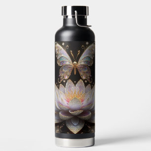 Water Lily & Glitter Butterfly Water Bottle