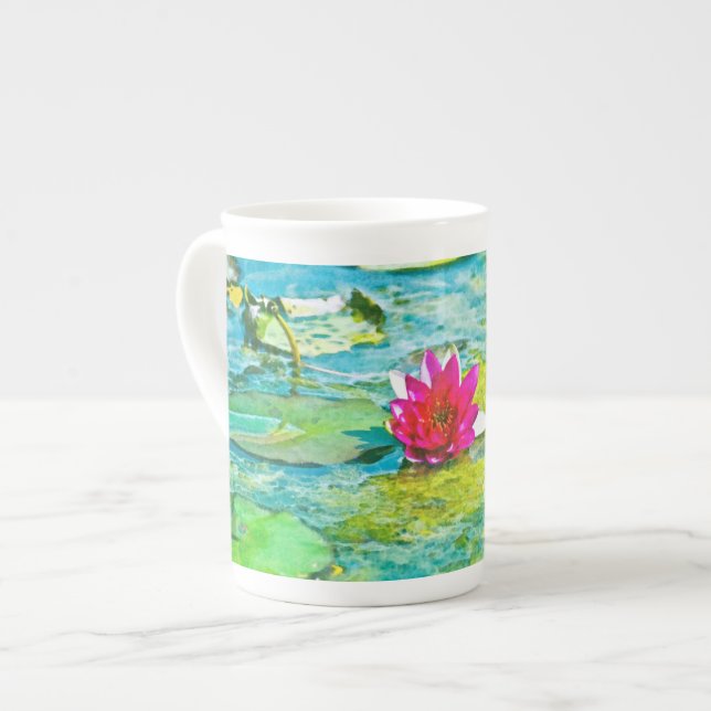 Water Lily Lilypad Bone China Mug (Front Left)