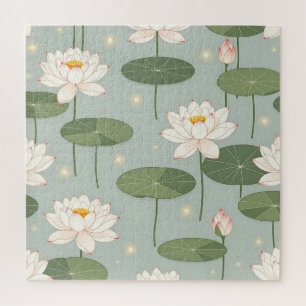 Water Lily Lotus Pond Pattern Jigsaw Puzzle