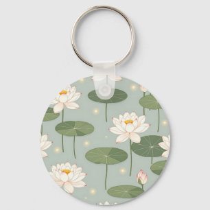 Water Lily Lotus Pond Pattern Key Ring