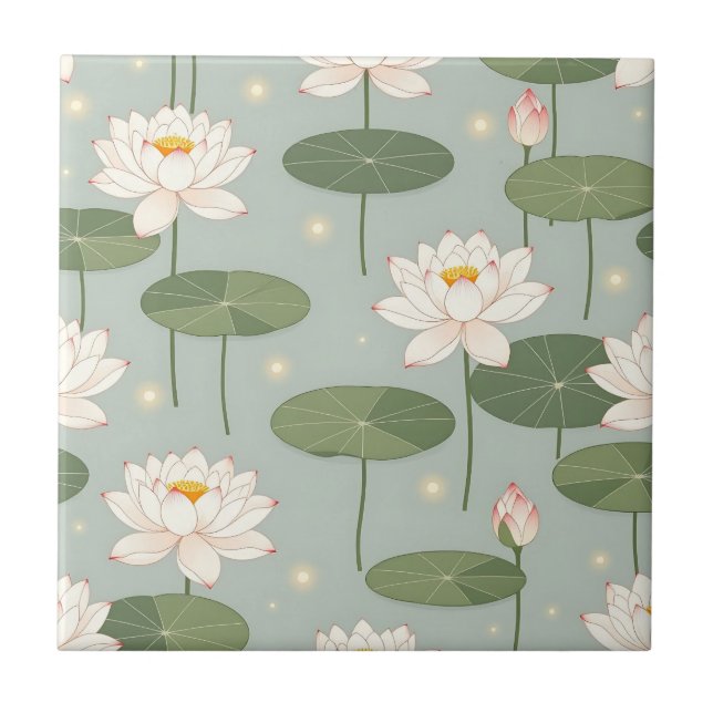 Water Lily Lotus Pond Pattern Tile (Front)