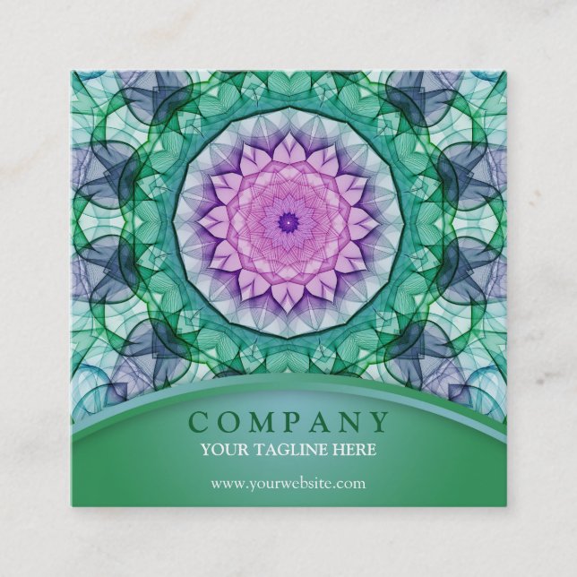 Water Lily Mandala Square Business Card (Front)