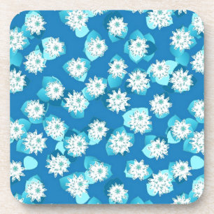 Water Lily pattern, turquoise, blue and white Coaster