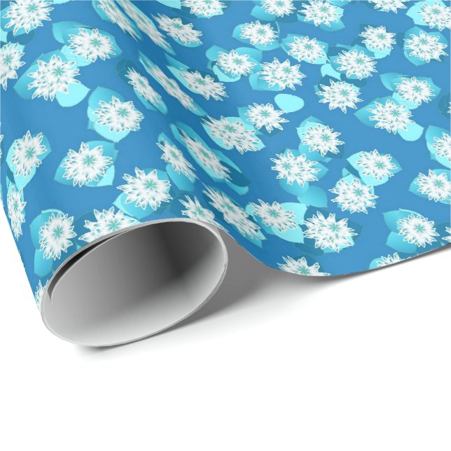 Water Lily pattern, turquoise, blue and white Wrapping Paper (Roll Corner)