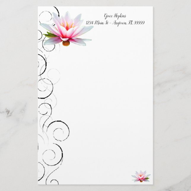 Water Lily Personalised Stationery (Front)