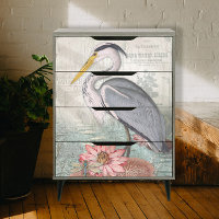 Water Lily Pond Grey Heron Vintage Decoupage Art