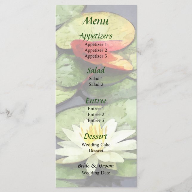 Water Lily Pond in Autumn Wedding Menu (Front)