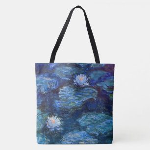 Water Lily Pond in Blue by Claude Monet Fine Art Tote Bag