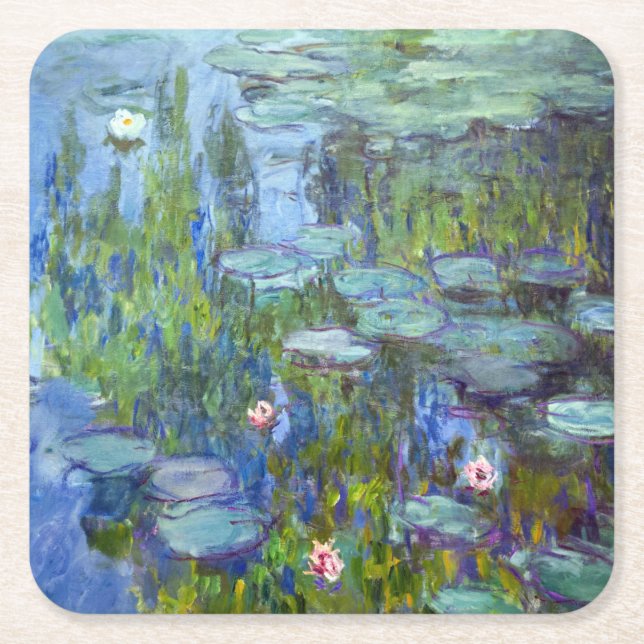 Water Lily Pond, Monet Square Paper Coaster (Front)