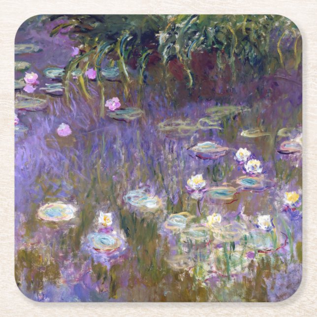 Water Lily Pond, Monet Square Paper Coaster (Front)