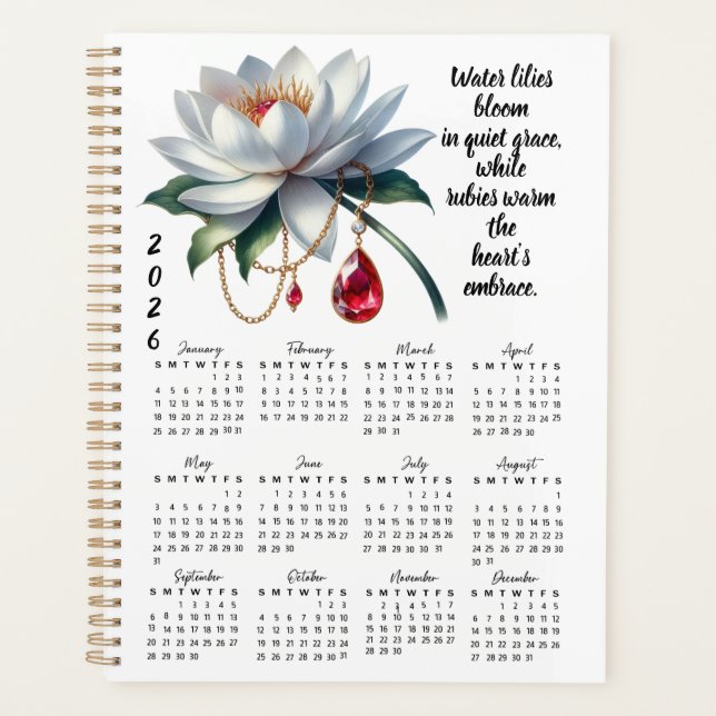 Water Lily & Ruby July Verse – 2026 Full-Year  Planner (Front)