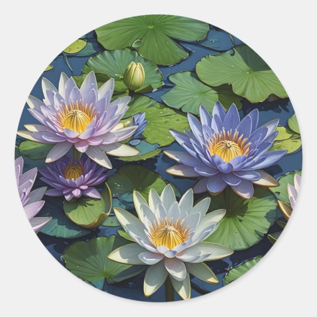Water Lily vibrant flower Classic Round Sticker (Front)