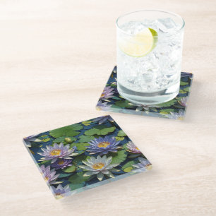 Water Lily vibrant flower Glass Coaster