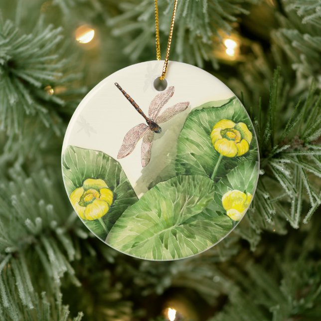 water-lily watercolor ceramic tree decoration (Tree)