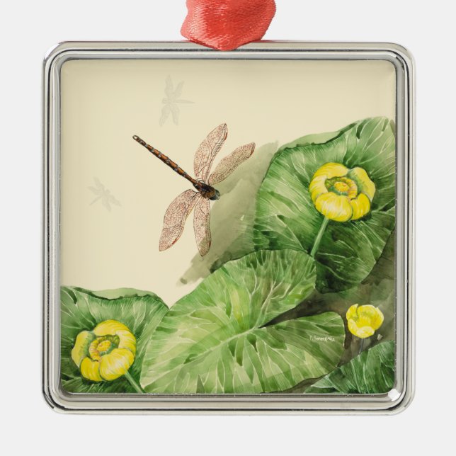 water-lily watercolor metal tree decoration (Front)