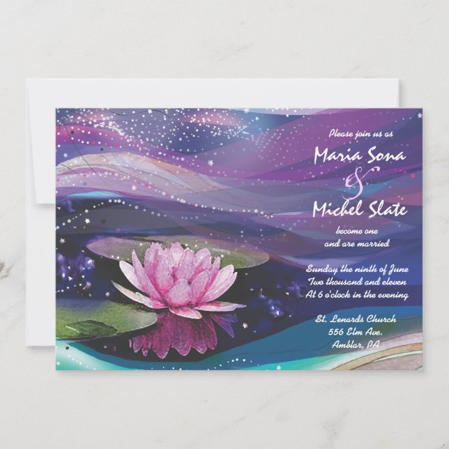 Water Lily Wedding Invitation Invite Flower Pink (Front)