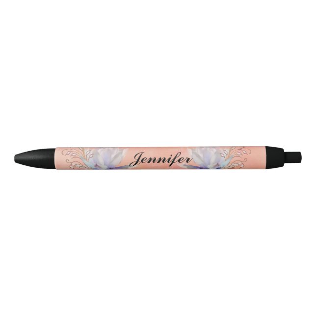 Water Lily with Decorative Swirls, Name Black Ink Pen (Front)
