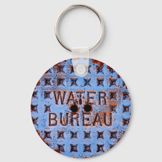 Water Manhole Cover. Rustic. California Key Ring (Front)
