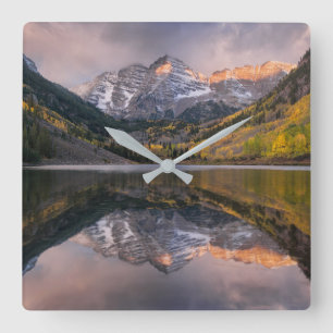 Water   Maroon Bells Colorado Square Wall Clock
