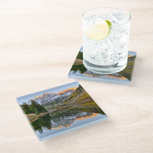 Water | Maroon Bells Lake Aspen Trees Glass Coaster (Angled)