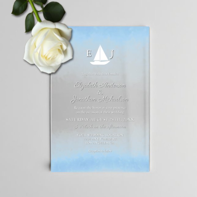 Water Meets Sky Watercolor Wedding Acrylic Invitations (Creator Uploaded)