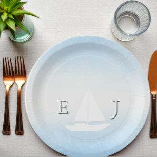 Water Meets Sky Watercolor Wedding Paper Plate