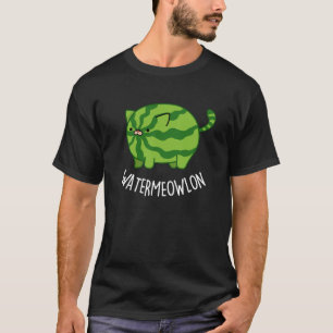 Water-meow-lon Funny Watermelon Cat Pun Dark BG T-Shirt