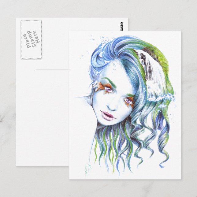 Water Mermaid woman girl Surreal Fantasy Portrait Postcard (Front/Back)